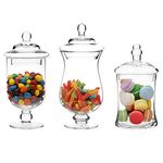 MyGift Set of 3 Small Clear Glass Storage & Display Canisters/Wedding Buffet & Apothecary Jars