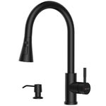 BLYLUND Matte Black Kitchen Faucets with Soap Dispenser,Kitchen Faucet with Pull Down Sprayer 3 Modes, Stainless Steel Modern Kitchen Sink Faucets High Arch Single Handle Faucet, BL-CR6810