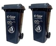 Fiable Cleantech HDPE Dustbin with Wheel and Lid of 120 Liter | Recycling Bins Waste Basket For Home/Office/Hospital/College/School - Black (2 Pcs)