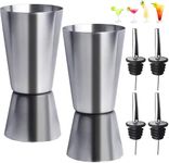 2Pcs Spirit Measures 23ml 42ml, Stainless Steel Shot Measure Alcohol Gin Jigger Bar Craft Dual Drinks Measure Cup with 4Pcs Freeflow Pourers