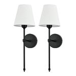 Bsmathom Wall Sconces Sets of 2, Classic Brushed Brass Sconces Wall Lighting, Hardwired Bathroom Vanity Light Fixture with Fabric Shade for Bedroom Living Room Hallway Kitchen (Black)