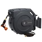 Giraffe Tools Hose Reel 5/8" x 115+5 ft, Retractable Garden Hose, Hose Reel Wall Mounted 180° Swivel, AW50 Water Hose Reel Automatic Rewind, Heavy Duty, Any Length Lock, Slow Retraction Dark Grey