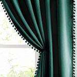 Green Blackout Curtains for Bedroom 84 inch Pom Pom Windows Drapes Cute Decorative Triple Weave Thermal Insulated Curtain Drapes for Nursery Room Studio Hotel 52" w x2 Panels Rod Pocket