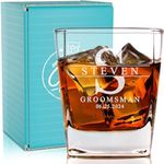 Personalized Groomsmen Whiskey, Bourbon Glass Gifts - Custom Groomsman Gift -Personalized Wedding Square Bottom Glass - 12 oz Engraved Groomsmen Scotch Glass - Personalized Wedding Whiskey Favors