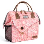 Lekesky Lunch Bags for Women, Wide Open Lunch Box for Women with Top Handle and Side Mesh Pockets for Work,School,Picnic, Pink Floral