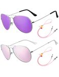 ROCF ROSSINI Kids Aviator Sunglasses Boys and Girls Cat.3 Sun Glasses for Baby Metal Toddler Shades with Straps UV Protection (Pink+Purple)