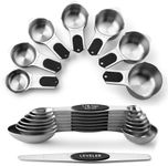 Spring Chef Magnetic Measuring Cups & Spoons Set (Patent Pending), Strong N45 Magnets, Heavy Duty Stainless Steel Fits in Spice Jars for Baking & Cooking, BPA Free, Round Set of 15 with Leveler, Black