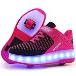 Ufatansy Roller Shoes Girls Boys Roller Skates for Beginners Balanced Trainers USB Charging Flashing Sneakers LED Light Up Sneakers with Wheels(4 M US =CN36, Double Wheel, Pink)