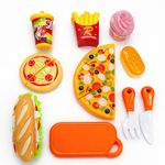 PLUSPOINT Pretend Play Big Burger Fast Food Set, 10pc Play Food for Kids with Take Apart Hot Dog Plastic Toys Food, Play Kitchen Accessories Role Play Toys Birthday Gift for Kids Toddler Boys Girls