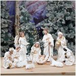 Zayton Nativity Set Christmas Indoor 11 Piece Scene Statue Figurines Jesus Manger Crib Ornament Church Xmas Home Catholic Religious Decoration