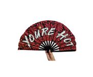 Decorative Rave Hand Fan – Large Folding Fans for Festivals, Drag Queen & Burlesque – Cute Holographic Rave Accessories for Women and Men (You're Hot)