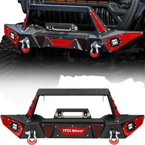 YITAMOTOR Front Bumper Compatible with 2018-2025 Jeep Wrangler JL & Unlimited, 2020-2025 Gladiator JT, Paintable Bumpers w/Winch Plate & License Plate Bracket & LED Lights & D-Rings