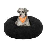 Feandrea Dog Bed, Donut Cat Bed, Fluffy Calming Pet Bed with Removable, Washable Cover, Soft Long Plush, 70 cm, Ink Black PGW039B01