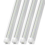 JESLED 8FT LED Shop Light Fixtures, 72W, 9000LM, 6500K Cool White, Linkable, V Shape, Clear Cover, T8 LED Tube Lights for Garage Workshop (4-Pack)