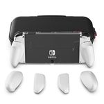 Skull & Co. GripCase OLED Bundle for Nintendo Switch OLED Model: A Dockable Transparent Protective Cover Case with Interchangeable Grips [to fit All Hands Sizes] [with Carrying Case] - OLED White