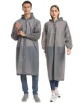 2 Pack Portable EVA Raincoats for Adults, Opret Reusable Rain Ponchos with Hoods and Sleeves Lightweight Raincoats, Perfect for Outdoor Activities, Grey