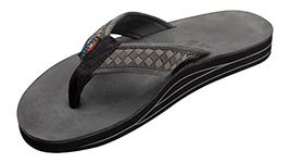 Rainbow Sandals Mens The Bentley Luxury Leather - Double Layer Arch Hand Woven Strap black Size: 8.5-9.5