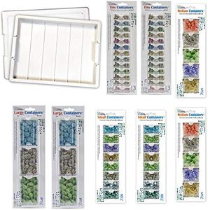 Elizabeth Ward Bead Storage Solutions Plastic Stackable Organizer Tray Bundle with Lid and 58 Assorted Size Small, Medium, Large Containers