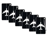 Storite Pack of 6 Luggage Tags, Metallic Luggage Tags with Steel Loop Travel Bag Tags for Easily Identification of Bags (Black)