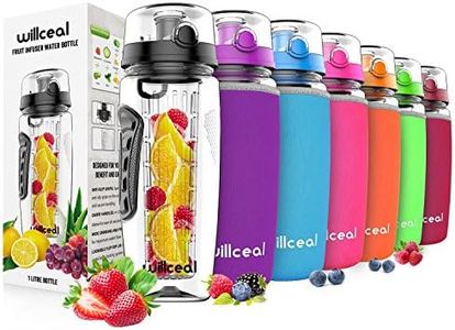 Willceal Fruit Infuser Water Bottle 32oz Durable, Large - BPA Free Tritan, Flip Lid, Leak Proof Design - Sports, Camping, Black