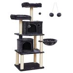 Feandrea Cat Tree, Tall Cat Tower, 2 Caves, Smoky Grey PCT90G