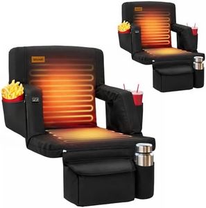 Overmont 2PCS Heated Stadium Seat with Back Support - 3 Heat Levels Dual-Zone Independent Control - 6-Position Recliner Wide Cushion Dual Hooks & Pockets - Bleacher Chair for Sport Camping Concerts