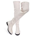 TINSTREE Women Over The Knee High Low Block Heel Boots Fashion Comfy Vegan Suede Square Toe Boots Stretchy Thigh High Flat Heel Booties, 362-beige, 11