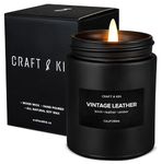 Scented Candles for Men | Vintage Leather Scented Candle | Soy Candles, Mens Candles for Home, Long Lasting Candles, Masculine Candle, Wood Wicked Candles | Aromatherapy Candle in Black Jar