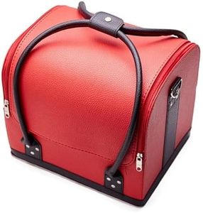 Red Square Professional Beauty Make Up Case Nail Leather Cosmetic Box Vanity Case Storage Organizer Box, Vanity Case for Train, Travel, Bridal Gift (Red)