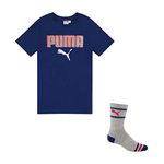 PUMA boys Graphic T-shirt & Crew Socks Set T Shirt, Elektro Blue, Large US, Elektro Blue, Large