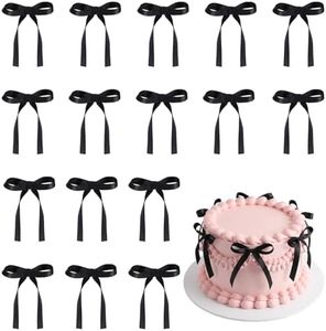 30PCS Black Ribbon Bows for Cakes Pre-Tied Bow Cake Toppers