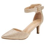 DREAM PAIRS Women's Lowpointed Gold Glitter Low Heel Dress Pump Shoes - 6.5 M US