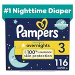 Pampers Diapers Size 3, 116 Count - Pampers Swaddlers Overnights Disposable Baby Diapers, Enormous Pack (Packaging & Prints May Vary)