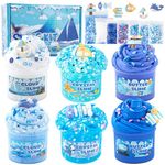 6 Packs Gradient Blue Slime Kit - Cloud Slime, Butter Slime & Clear Slime, Crunchy Slime for Kids with Various Slime Add-ins, Non Sticky Slime Party Favors for Girls and Boys, 360ml Kids Slime (Ocean)