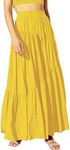 ANRABESS Women’s Boho Elastic High Waist Pleated A-Line Flowy Swing Asymmetric Tiered Maxi Long Skirt Dress with Pockets Yellow XX-Large