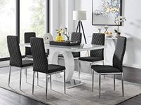 Furniturebox UK Dining Set - Giovani Dining Table and Milan Chairs Set Of 6 - Contemporary High Gloss and Glass Table with Modern Milan Chairs (Grey Dining Table + 6 Black Milan Chairs)