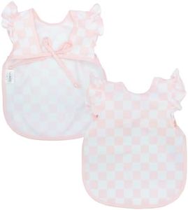 BapronBaby Pink Flutter Checkerboard Bapron - No Neck Tie Safer Bib for Baby & Toddler - Soft Waterproof Stain Resistant - Machine Washable - Sz Preschool 3-5yrs