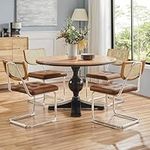 Yaheetech Dining Chairs Set of 4 Rattan Dining Chairs Mid-century Faux Leather Kitchen Chairs with Upholstered Seat for Kitchen, Dining Room, Living Room, Retro Brown