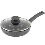 Salter BW09339AR Marblestone Egg Pan - Non-Stick Frying Pan with Removable Poaching Tray, Tempered Glass Lid, Induction Suitable, PFOA-Free Omelette Pan, Egg Poacher Pan, Pressed Aluminium Cookware