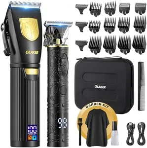 GLAKER Hair Clippers for Men Professional, Cordless Clippers for Hair Cutting, Mens Hair Clippers and Trimmer Kit for Barber with LED Display 15 Guide Combs