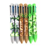 6 x Block Camouflage/Pixel Pens. 6 Writing Colours Per Pen (Biro) Ideal Low Cost Camouflage Themed Party Bag Filler/Class Gift