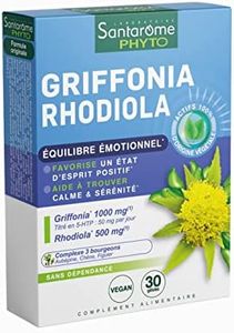 Santarome Bio - Griffonia Rhodiola | Complément Alimentaire | Apaise le Stress & Equilibre l'Humeur - A base de Griffonia et Rhodiola | 30 gélules | Végan | Made In France