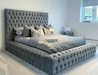 Grey Plush Velvet Upholstered Regal Ambassador Bed Frame and Headboard - Mattress Option Available - Hand Made in the UK - (Super King (6FT), With Mattress)