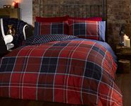 Argyle Single Quilt Duvet Cover and Pillowcase Reversible Bedding Bed Set, Tartan Check - Red