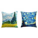 The Starry Night Van Gogh Throw Pillow Cover, Velvet Pillow Cases Square Decorative Throw Pillow Cover 45cm x 45cm for Sofa Bed Couch Living Room Bedroom with Invisible Zipper,XG15