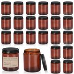 Thick Candle Jars for Making Candles 24 Pcs 7 OZ Empty Amber Glass Candle Making Jars with Lids Bulk Candle Containers with Labels - Dishwasher Safe