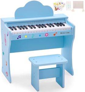 37 Keys Kids Keyboard Piano, Kids Piano Wood Toy with Stool, DIY Stickers, Song Book, Cover, Education Musical Instruments for Girls and Boys Ages 3+ (Blue)