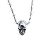 Skull Head Pendant Necklace Stainless Steel Gothic Punk Choker Chain for Men Jewelry (Silver)