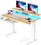 YITAHOME Electric Standing Desk with Drawer, 47.2" Standing Desk Adjustable Height Sit Stand Up Desk with Power Outlets & LED Lights, Home Office Desk with Memory Preset, Light Walnut