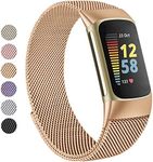 Meliya Metal Band Compatible with Fitbit Charge 5 Bands for Women Men, Stainless Steel Mesh Loop Adjustable Magnetic Wristband Strap Replacement for Fitbit Charge 5 Advanced Fitness & Health Tracker (Rose Gold)